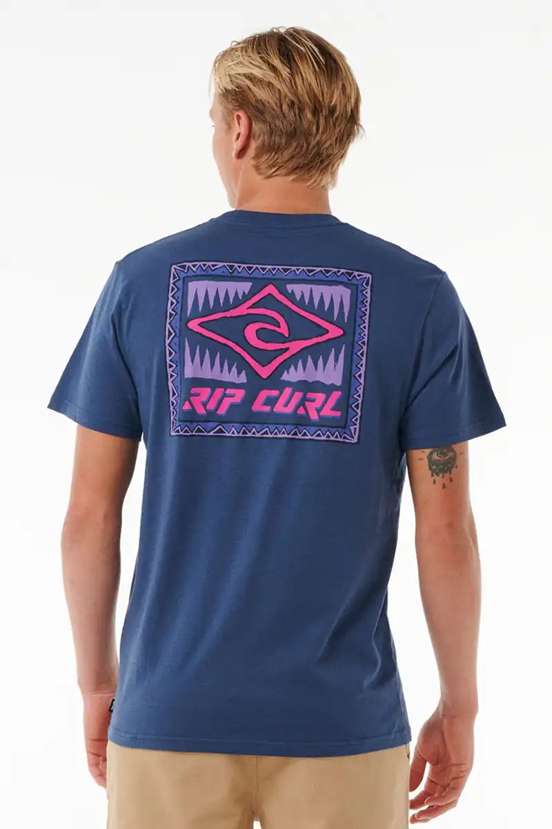 Rip Curl Men's Throwback Tee in Wahsed Navy back view