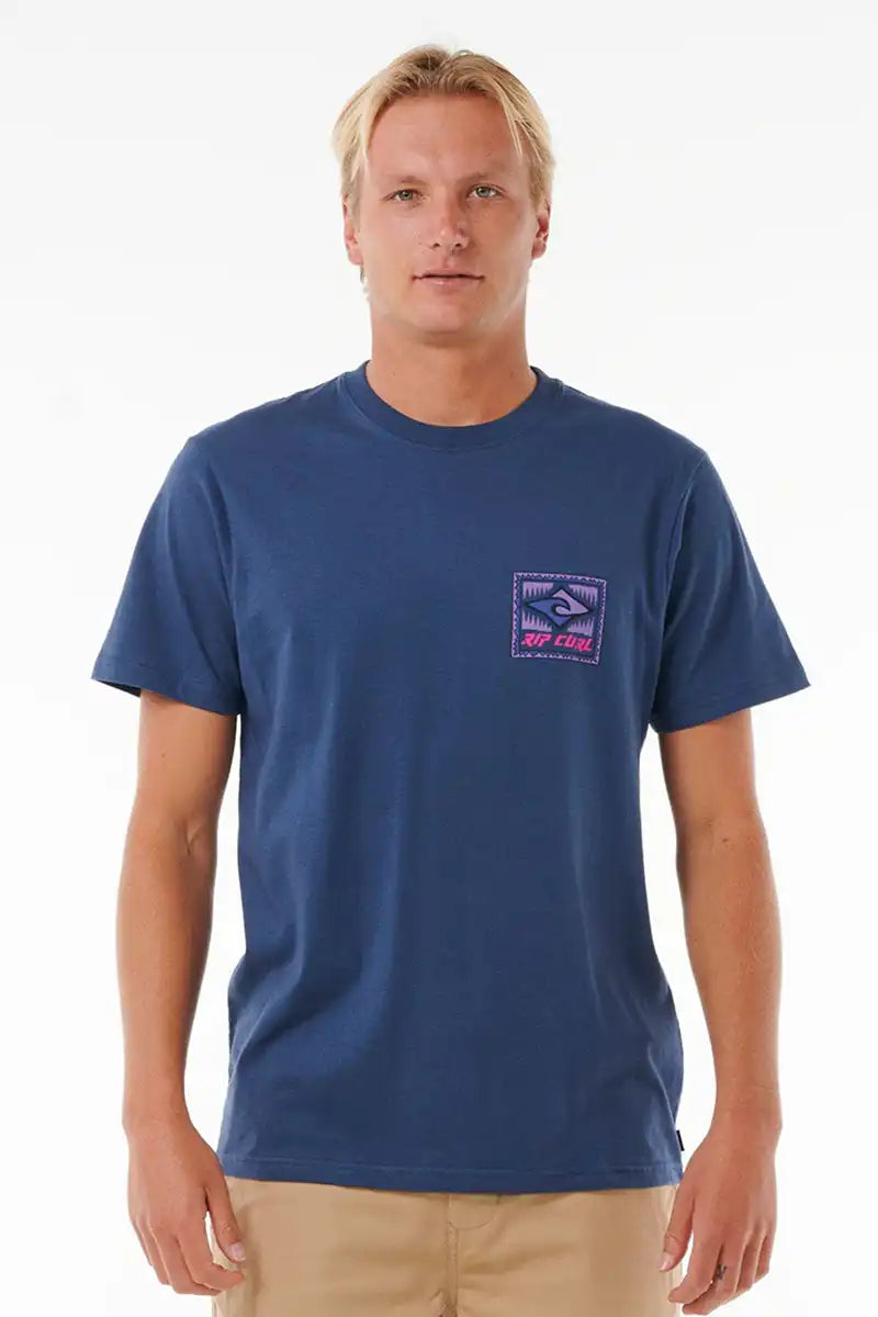 Rip Curl Men's Throwback Tee in Wahsed Navy front view