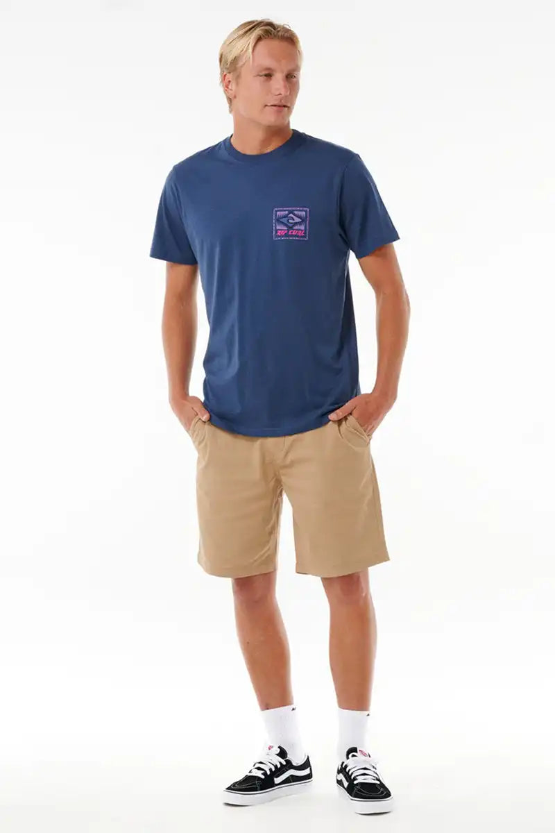 Rip Curl Men's Throwback Tee in Wahsed Navy full model front view