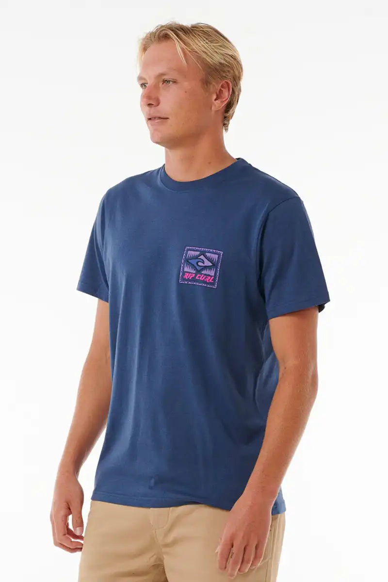 Rip Curl Men's Throwback Tee in Wahsed Navy side view