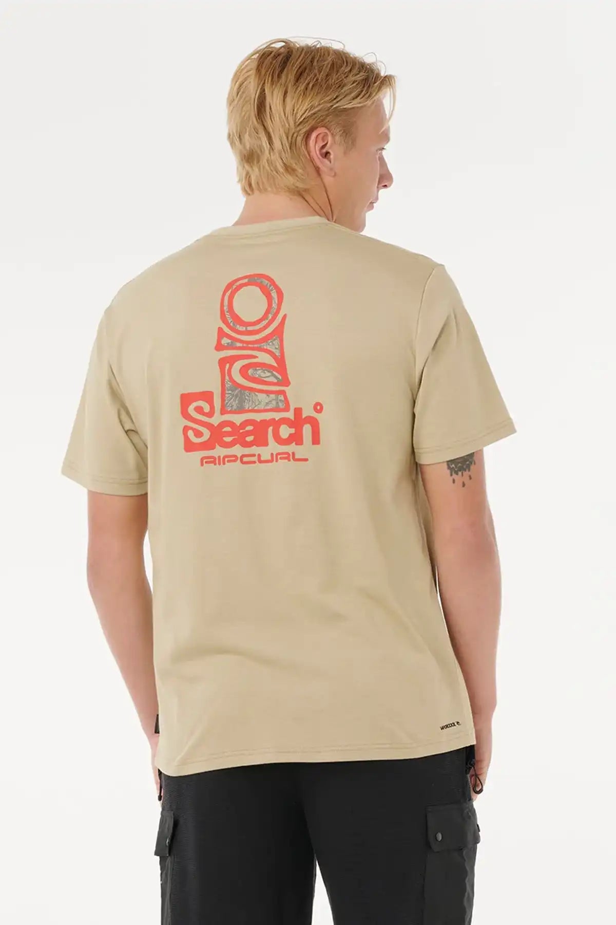 Rip Curl Mens Vaporcool Search Stack Tee — Khaki Rock back