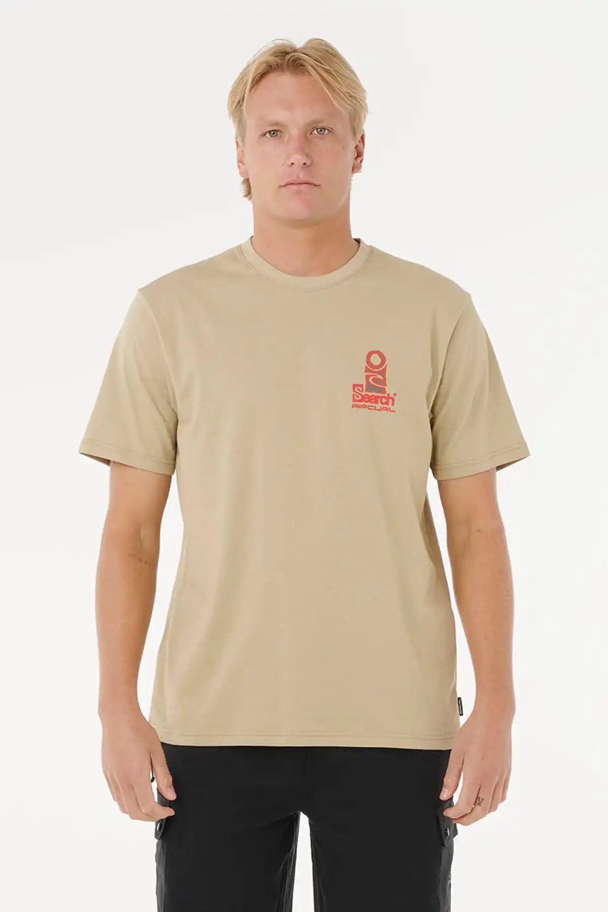 Rip Curl Mens Vaporcool Search Stack Tee — Khaki Rock front