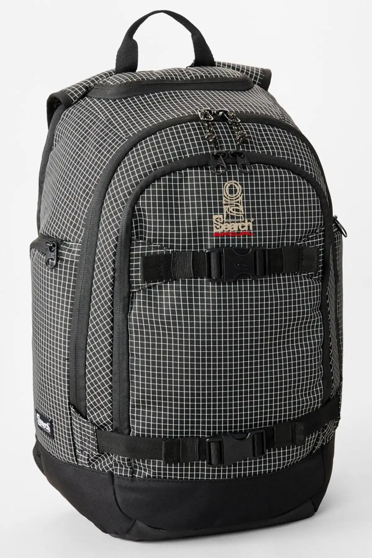 Rip Curl Posse Ripstop 33L black/white checkered backpack with black straps on a white background