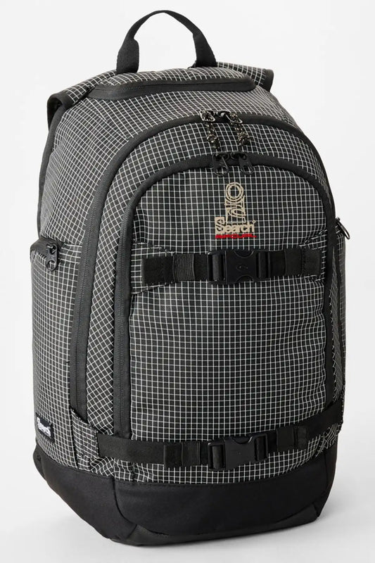 Rip Curl Posse Ripstop 33L black/white checkered backpack with black straps on a white background