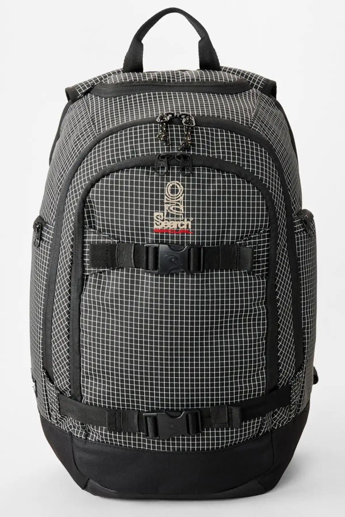 Rip Curl Posse Ripstop 33L black/white  checkered backpack with black straps on a white background