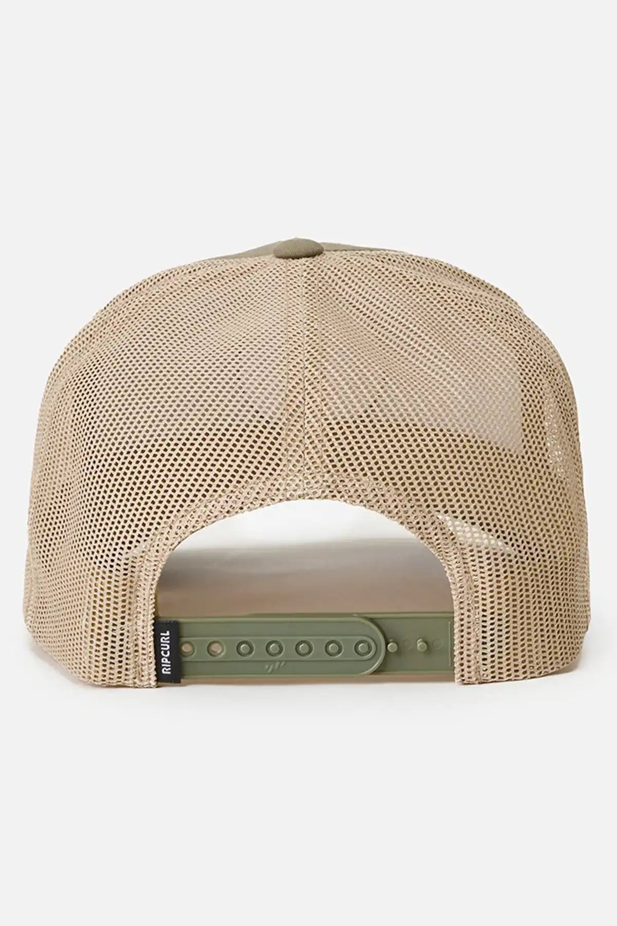 Beige mesh cap with green brim on a white background