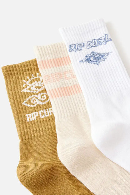 Rip Curl Women's Icons Of Surf 3-Pack Socks in Bronzed cuff and logo detail