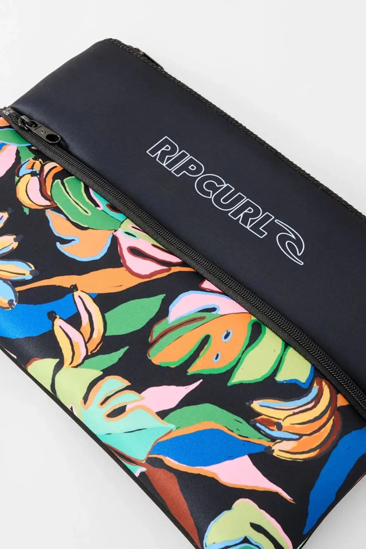 XL Large pencil case with bright leaf pattern on the front half panel and Rip Curl Branding