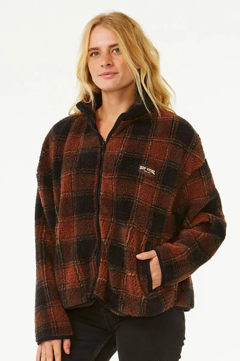 side view Rip Curl Women's Fleece Sea of Dreams in Check Washed Black