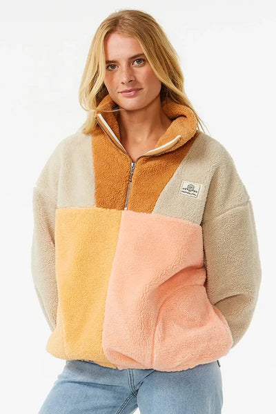 Rip Curl Womens Polar Fleece Block Party in Peach front view