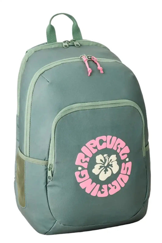 Rip Curl Sea Spray Green backpack with Rip Curl logo on a white background