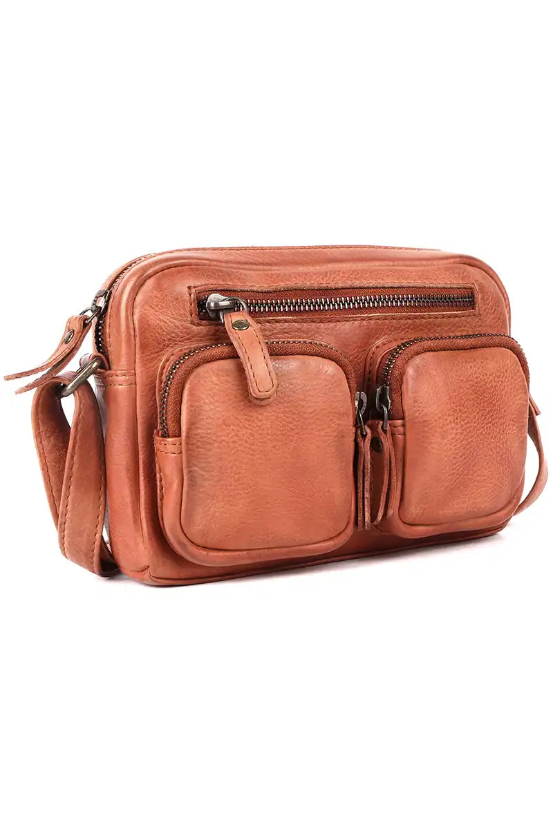 Rugged Hide Burnie Leather Cross Body Handbag in Cognac front 3/4 view
