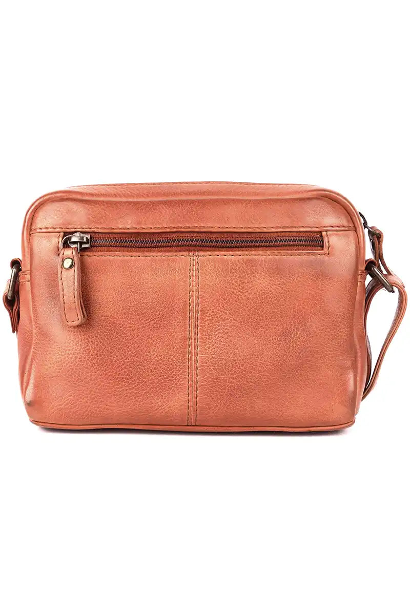 Rugged Hide Burnie Leather Cross Body Handbag in Cognac back view