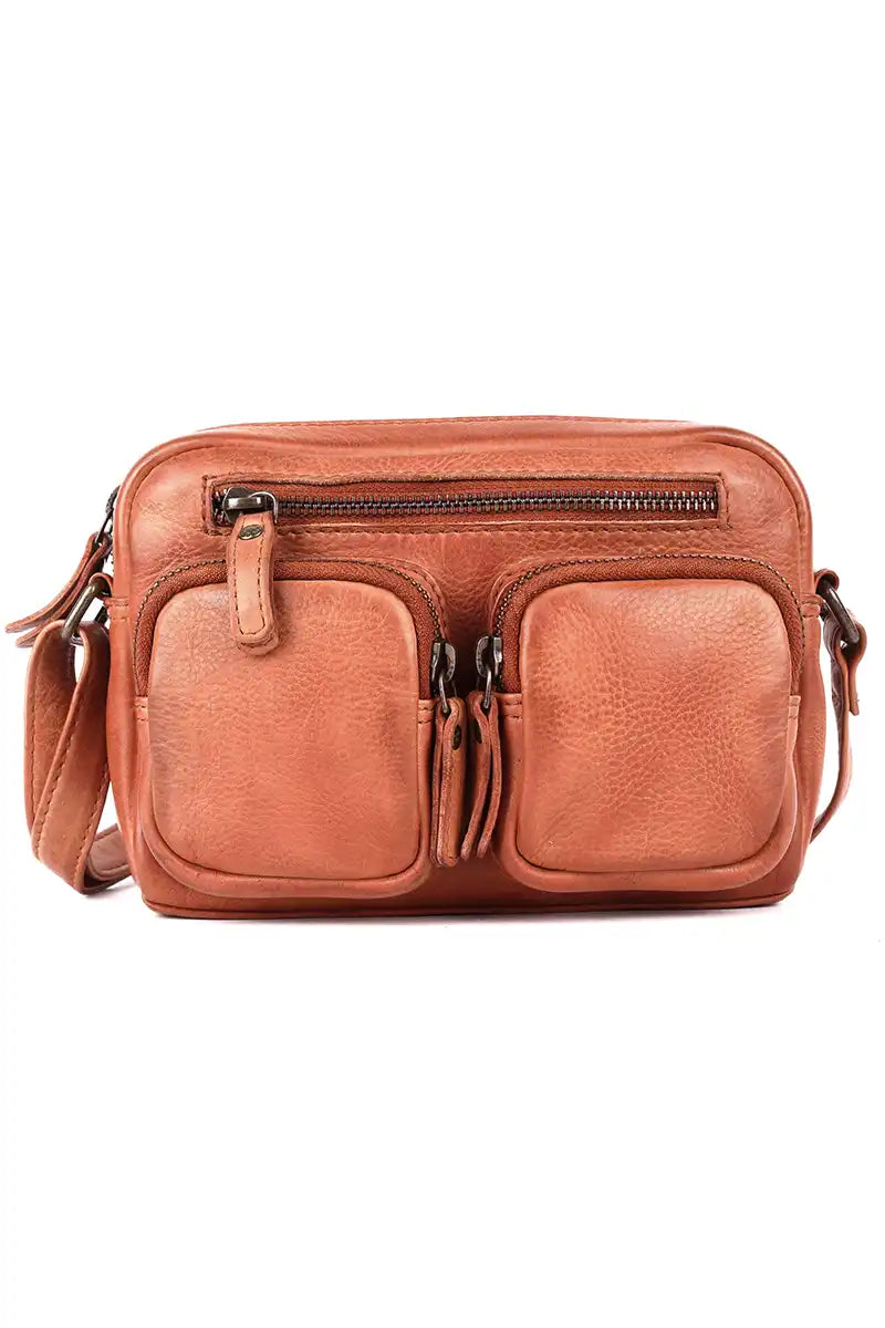 Rugged Hide Burnie Leather Cross Body Handbag in Cognac front view