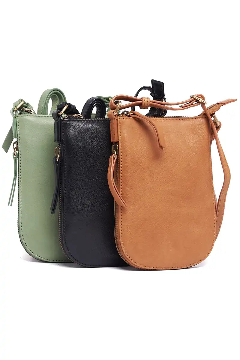 Rugged Hide Danica Leather Phone Bag showing the three colour collection