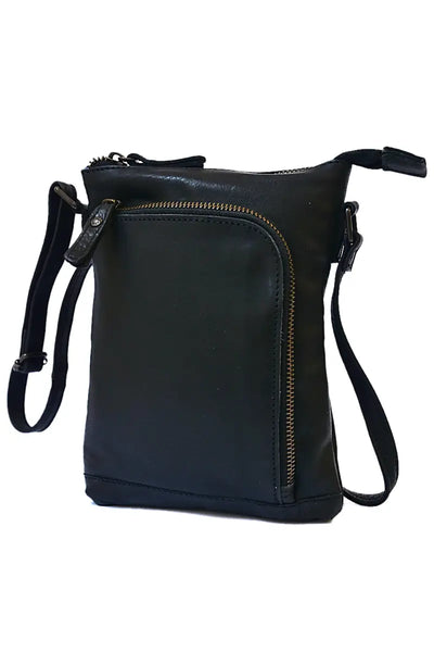 3/4 view of the Rugged Hide Leather Bag - Freya Cross body in Black