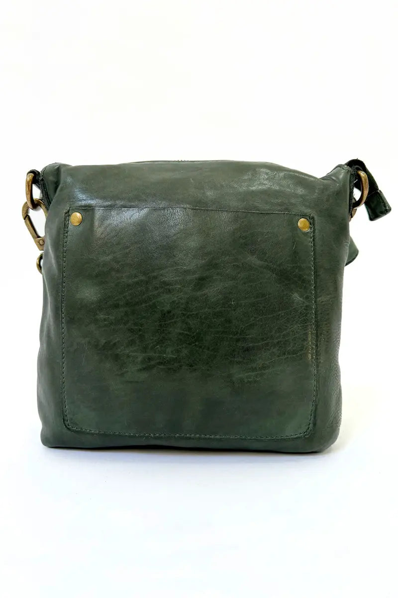 Rugged Hide Jackie Cross body bag in Green showing side with side pocket