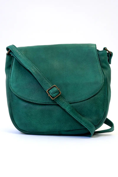 Rugged Hide Jessica Cross Body Bag in Pine Green front with shoulder strap