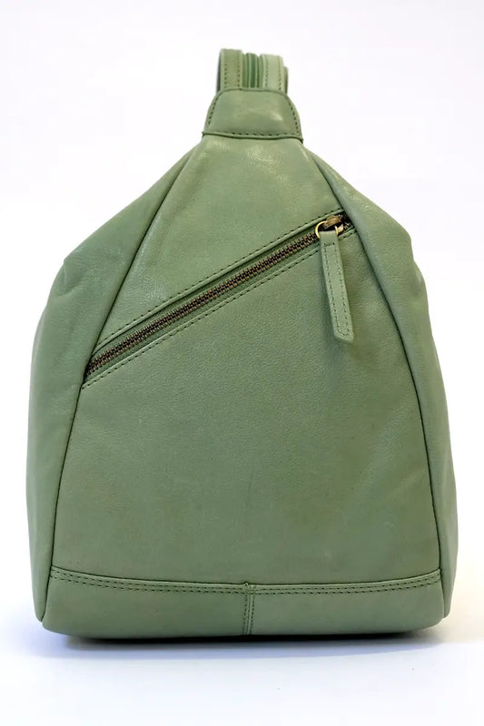 Rugged Hide Leather Bag - Deb Backpack in Leaf Green front