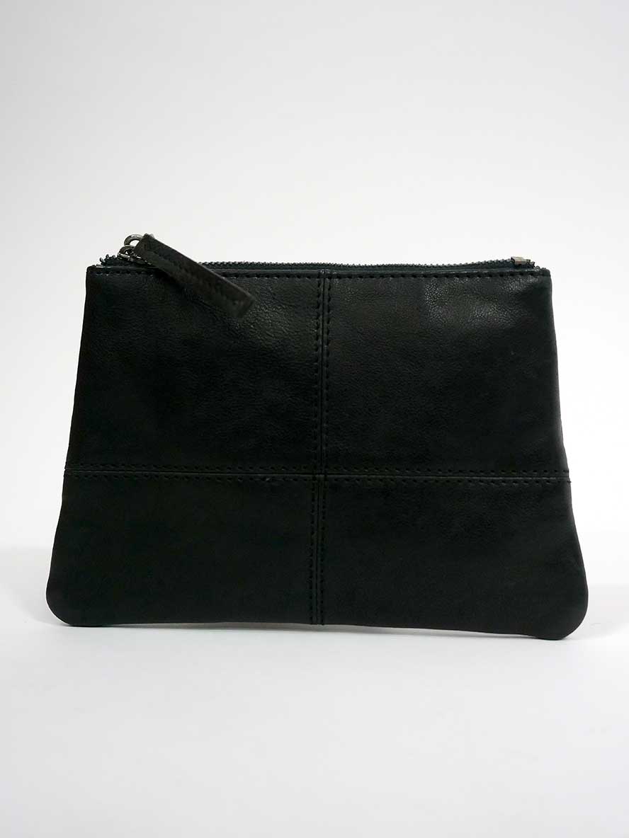 front of the Rugged Hide Leather Clutch - Mia Black