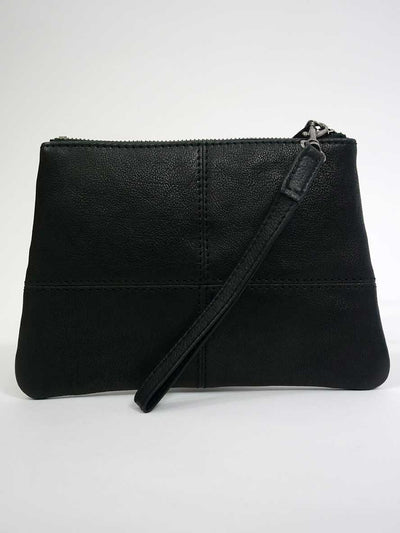 back of the Rugged Hide Leather Clutch - Mia Black