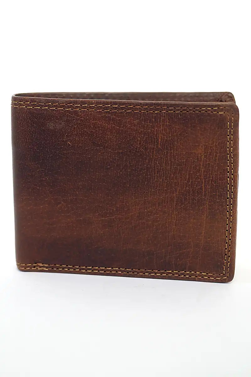 Rugged Hide Men's Clive Leather Wallet in Brandy outside view