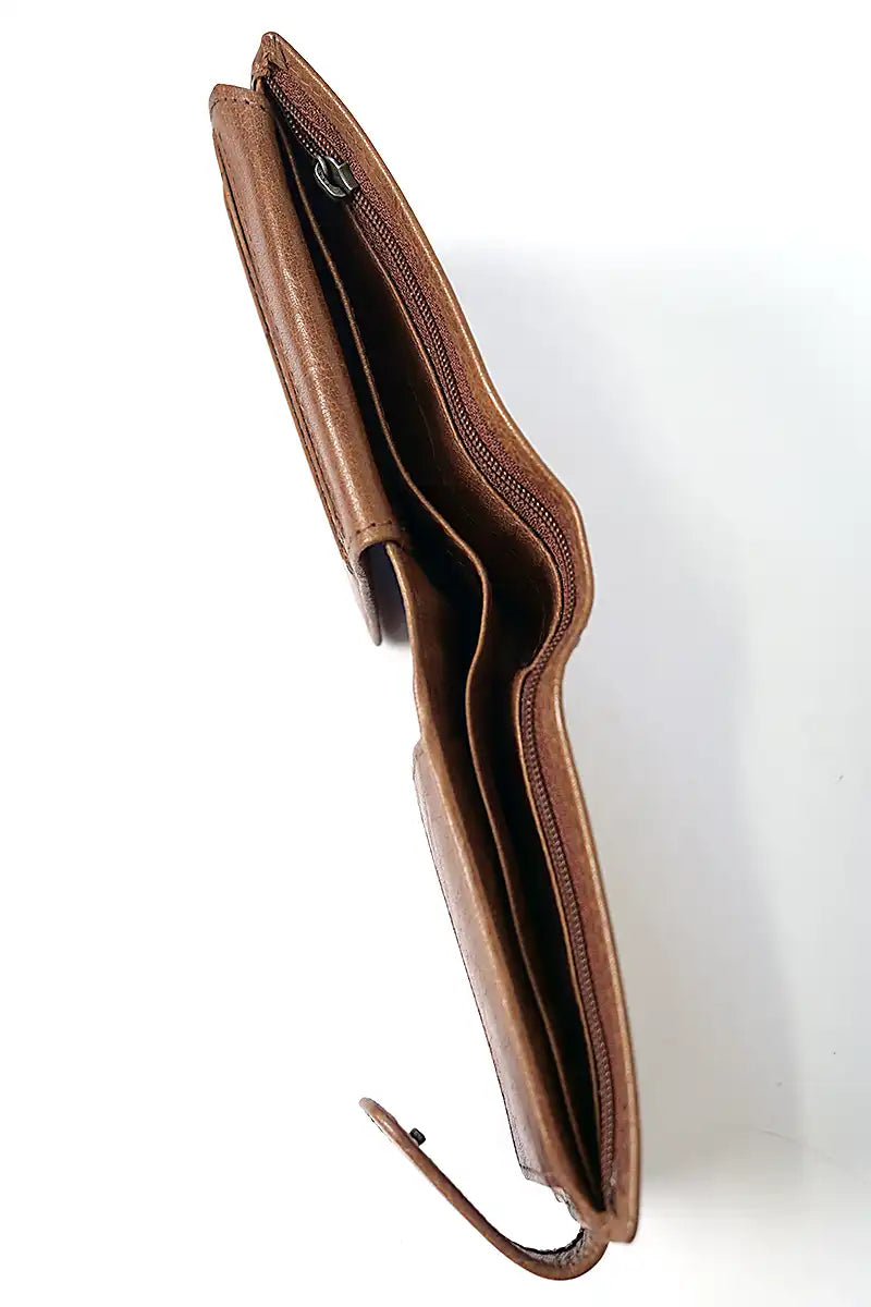 Rugged Hide Men's Samuel Leather Wallet in Brown arial view