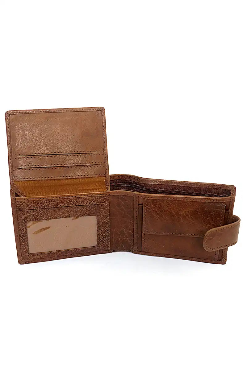 Rugged Hide Men's Samuel Leather Wallet in Brown inside view with card section extended