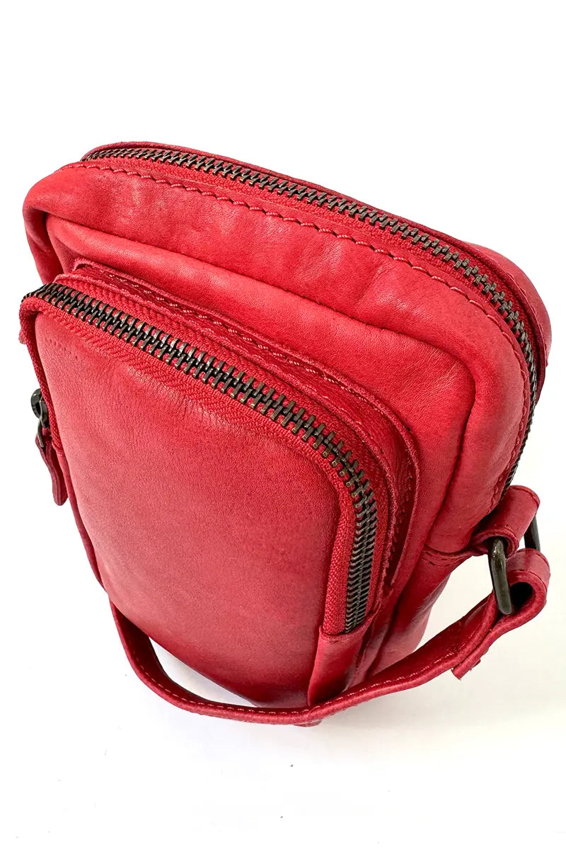 top 3-4 view of the Rugged Hide Leather Bag - Small Sling Hailey Red