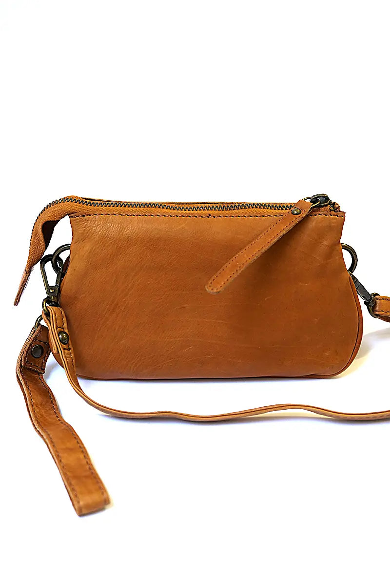 Rugged Hide St Kilda Clutch Wallet in Tan with shoulder strap