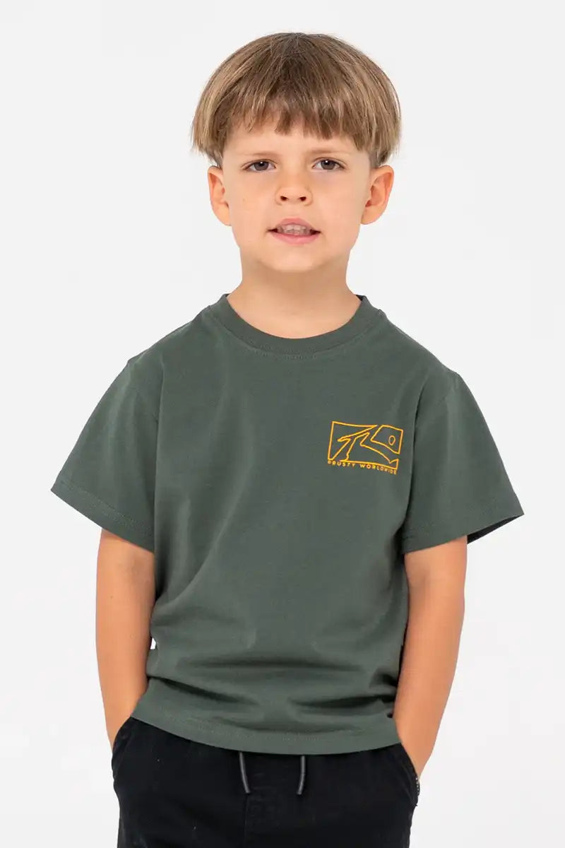 Rusty Boys Boxed Out Graphic Tee in Shadow Army front detailed view