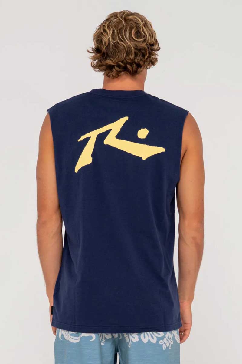 Rusty Mens Muscle Tee Competition in Navy Back