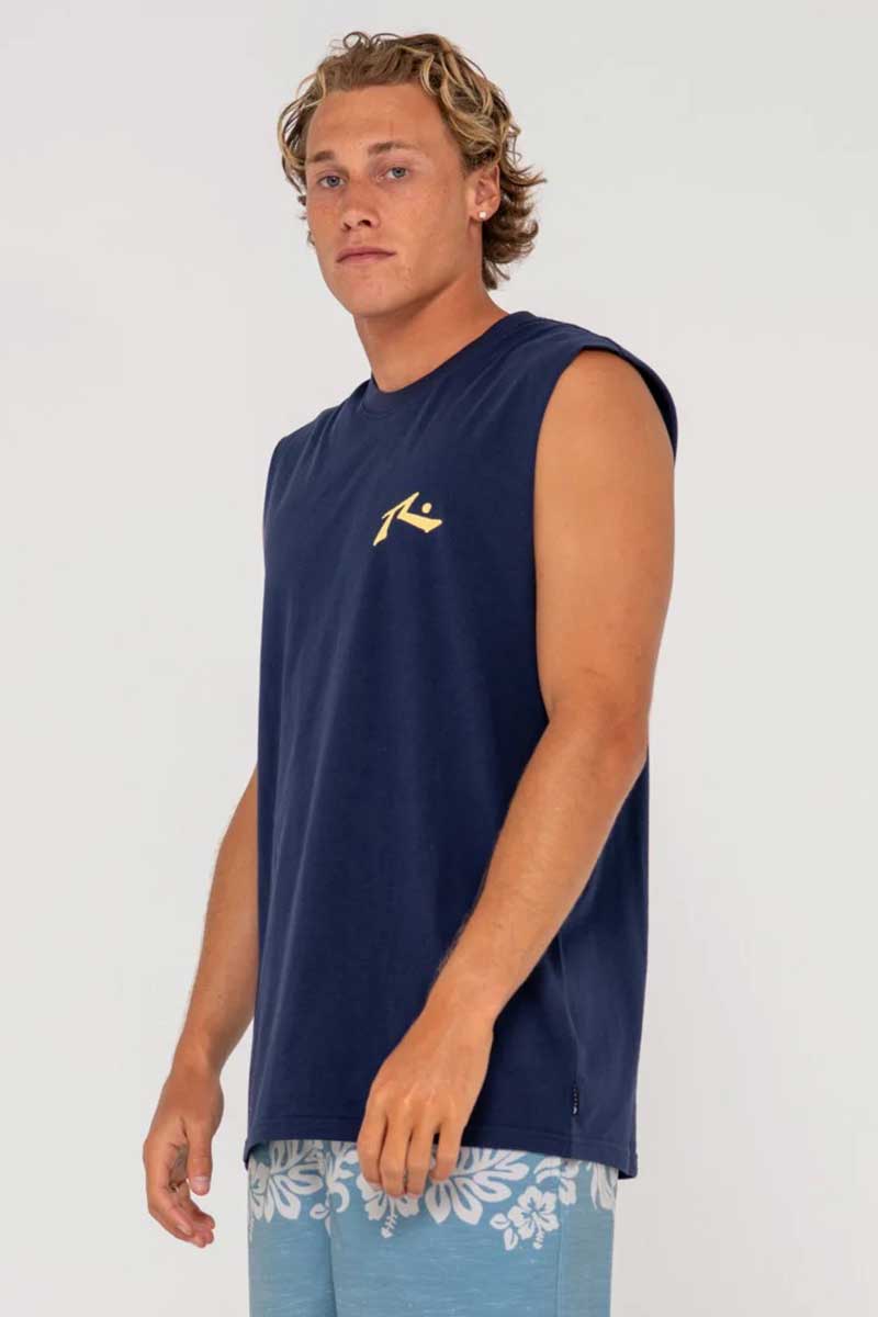 Rusty Mens Muscle Tee Competition in Navy Side