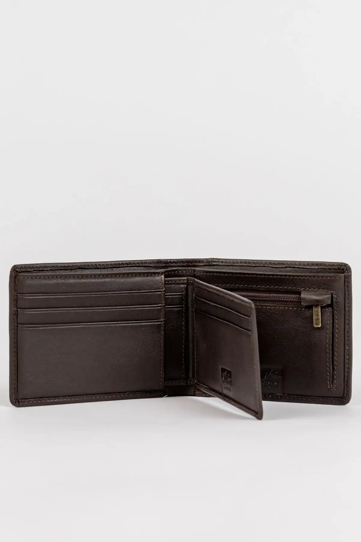 Rusty High River 2 Leather Coffee Wallet inside view on white background