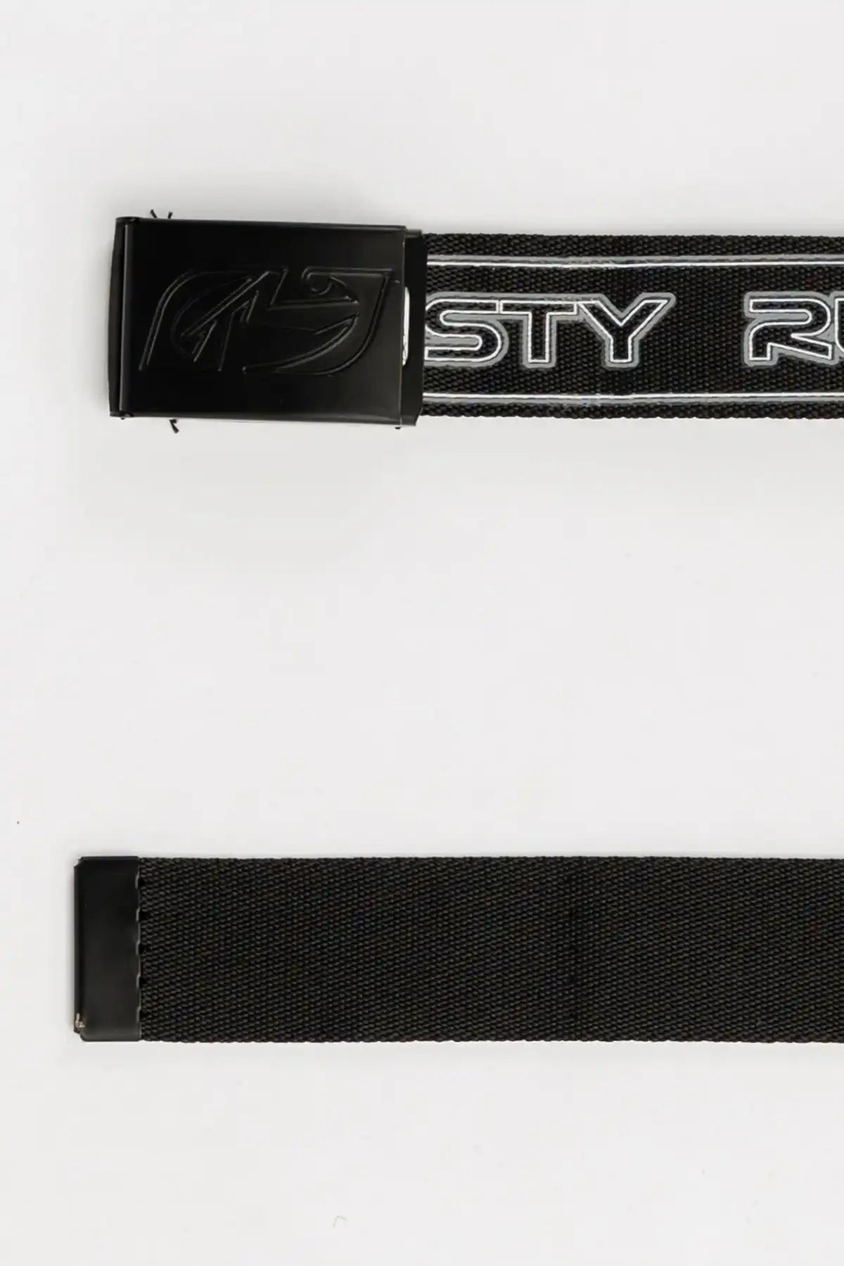 Rusty Jagged Webbing Belt — Black showing both ends of the belt