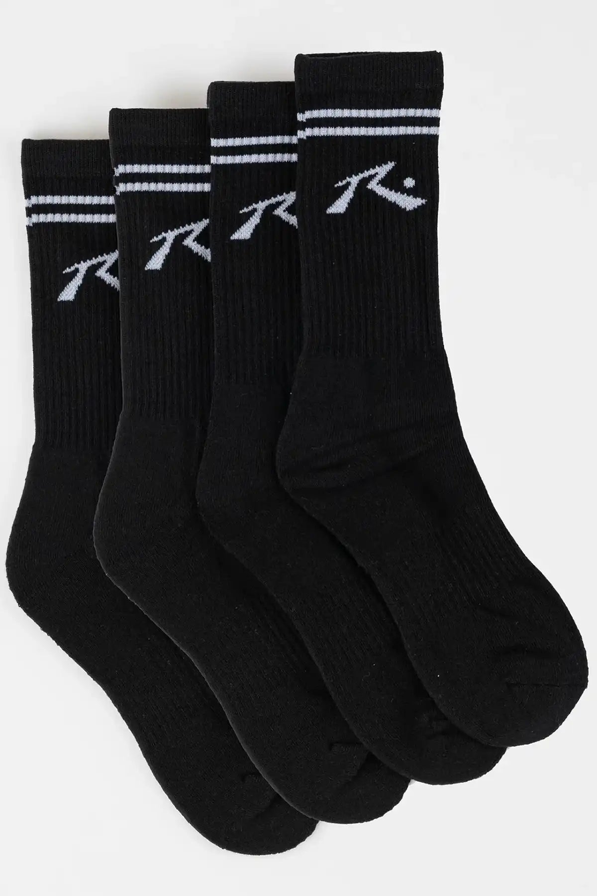 Black Rusty mid calf length sock pack with white jackquard logo on the side