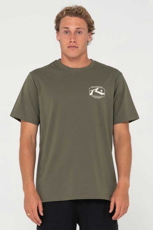 Rusty Mens S/S Tee Advocate in Rifle Green front view