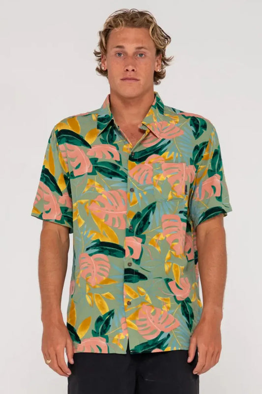 Rusty Mens SS Shirt Pastel Paradise in Army Green