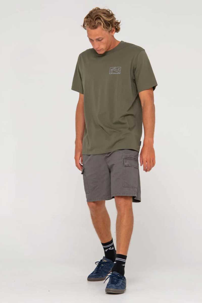 Rusty Mens Tee Boxed Out Short Sleeve in Rifle Green Full