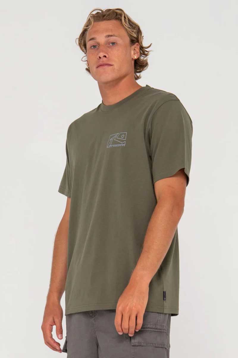 Rusty Mens Tee Boxed Out Short Sleeve in Rifle Green Side
