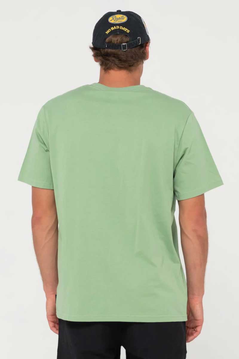 Rusty Mens Tee One Hit Competition Short Sleeve in Army Green back view