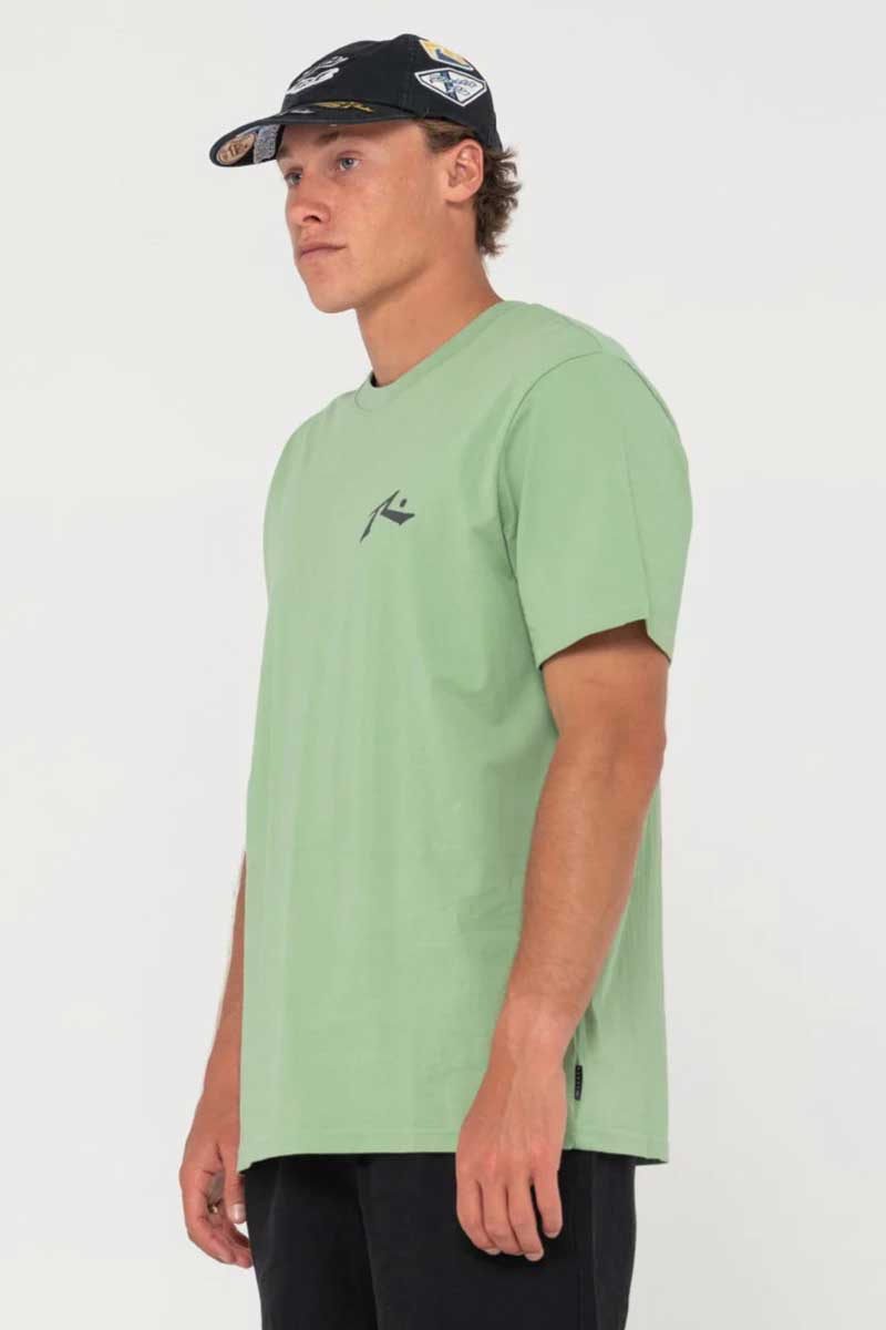 Rusty Mens Tee One Hit Competition Short Sleeve in Army Green side view