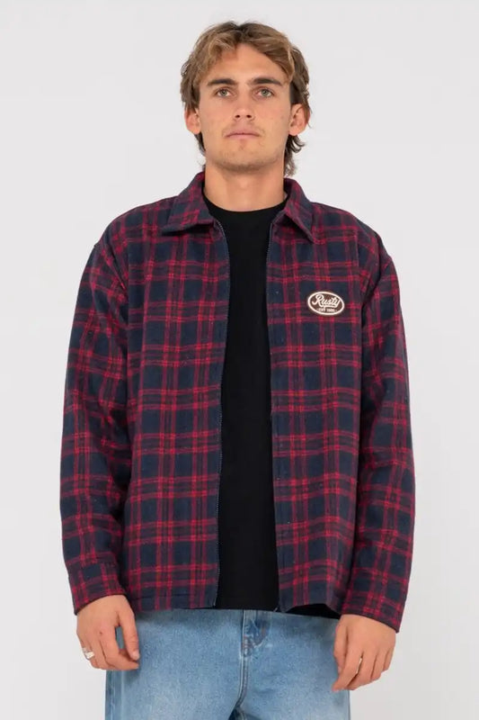 Rusty Men's Woodchuck Jacket in Woven Plaid Rio Red