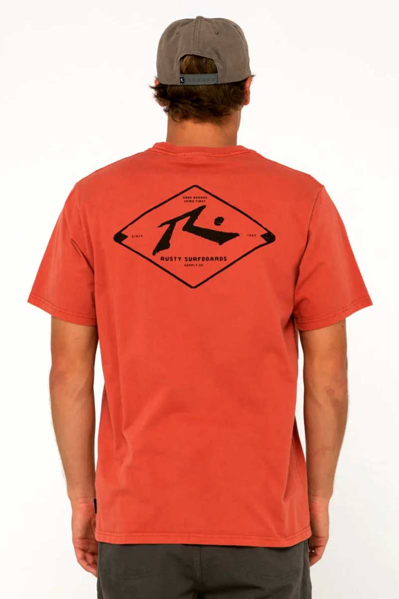 Rusty Mens Wull Volume S/S Tee in Hot Sauce back view