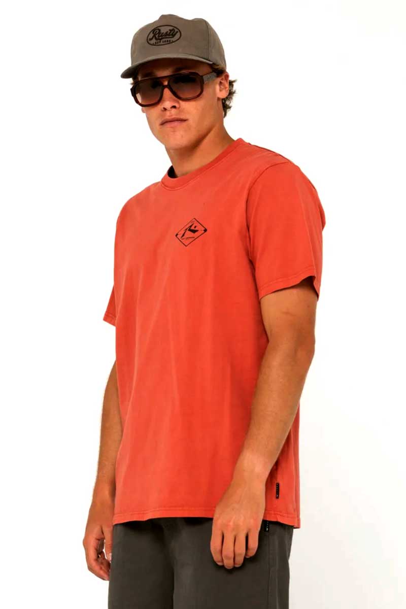 Rusty Mens Wull Volume S/S Tee in Hot Sauce side view