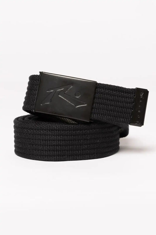 Rusty Ridgemont Reversible Webbing Belt — Black on white background