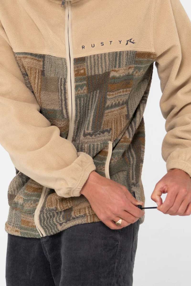 Rusty Shag Paneled Full Zip Fleece Drawstring with Toggle