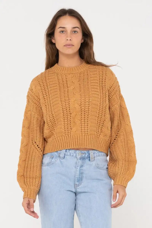 Rusty Women's Chunky Crop Knit in Folktale Relaxed Fit front detailed view