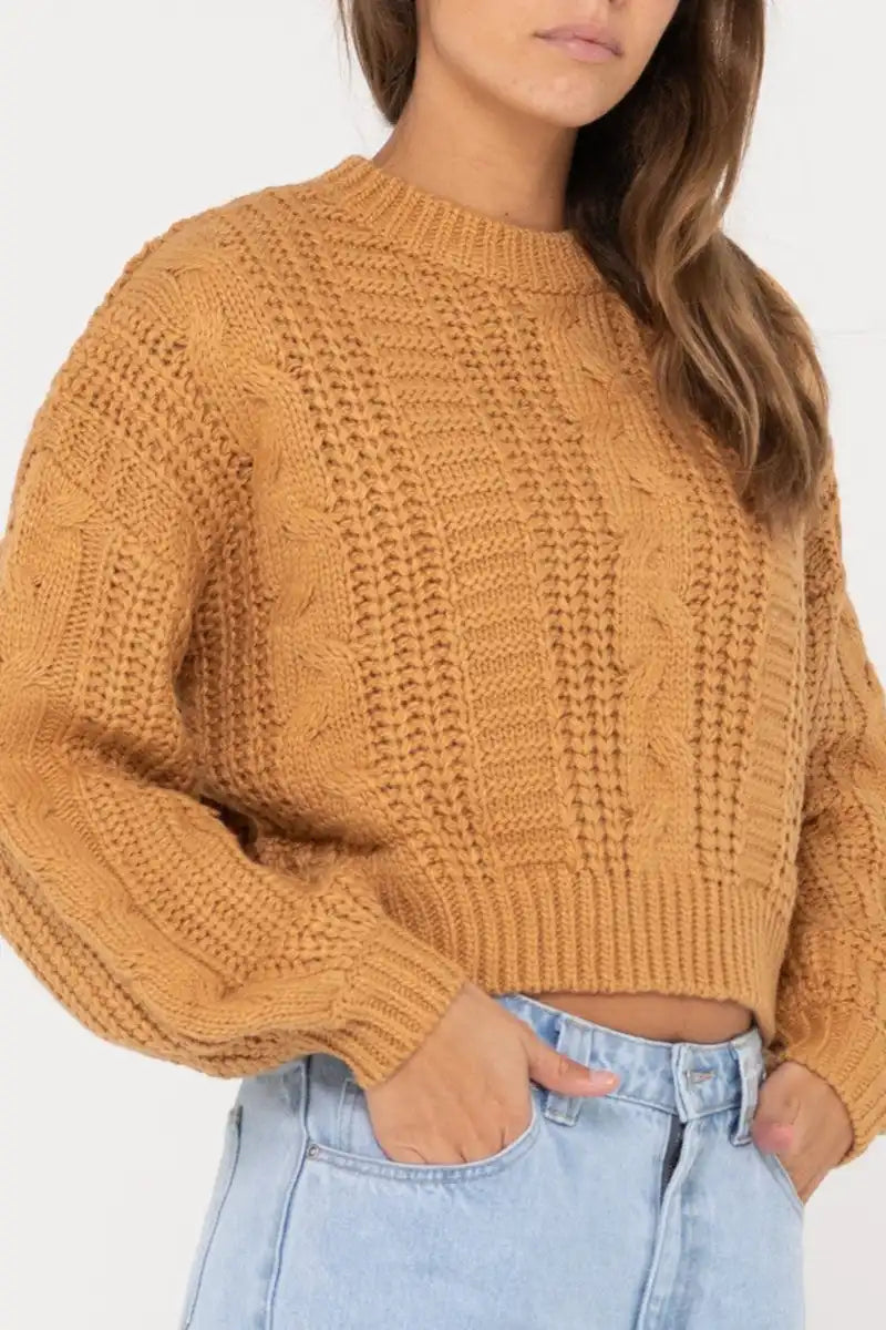 Rusty Women's Chunky Crop Knit in Folktale Relaxed Fit side detailed view