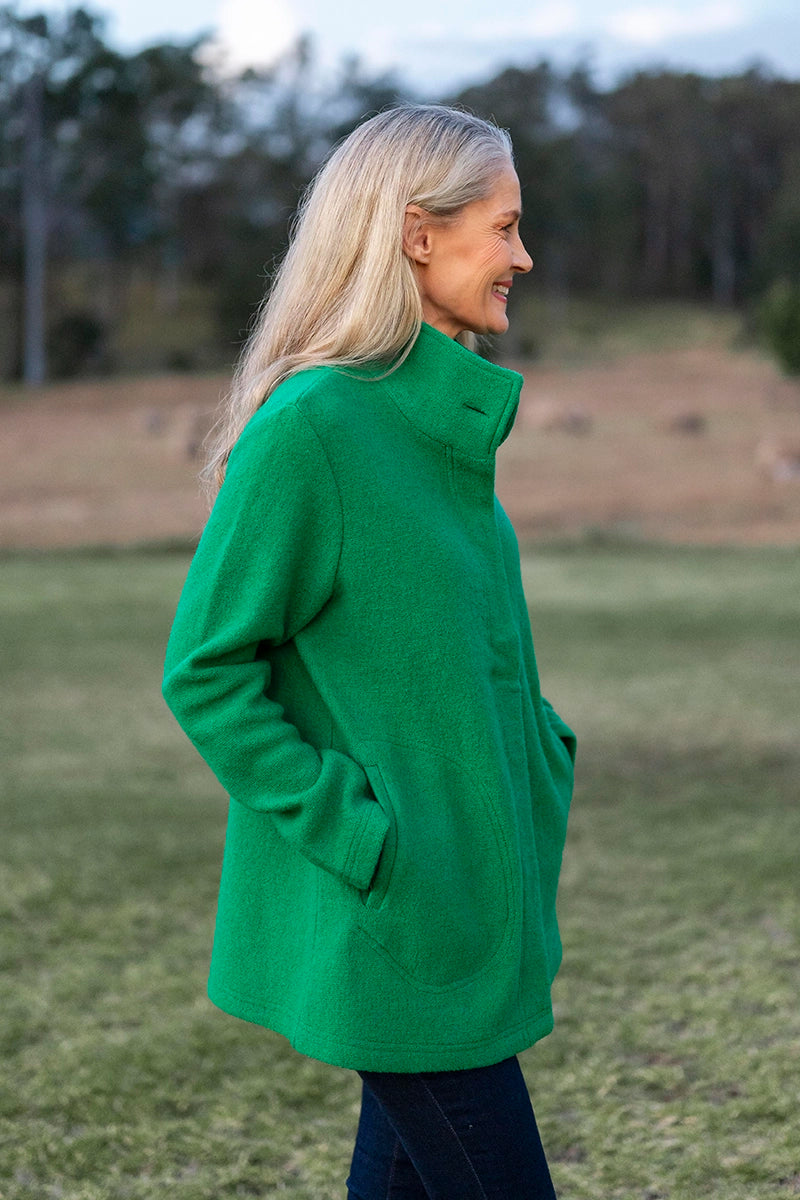 See Saw Boiled Wool Funnel Neck Coat in Emerald side view